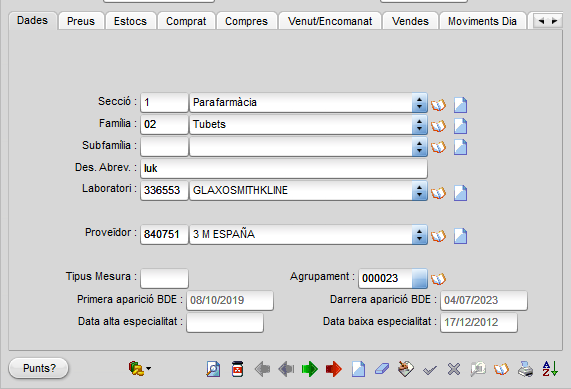 Productes manteniment tab dades